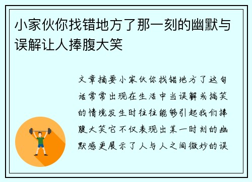 小家伙你找错地方了那一刻的幽默与误解让人捧腹大笑